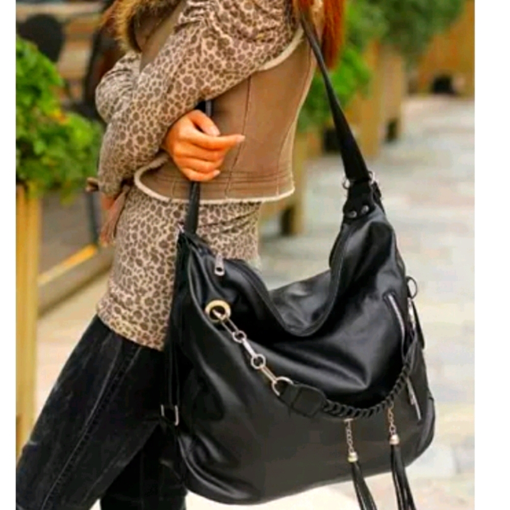 Faux leather crossbody hobo bag